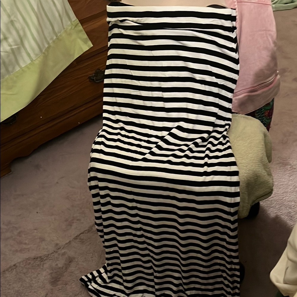 Michael Kors Black and White Striped Maxi- Skirt